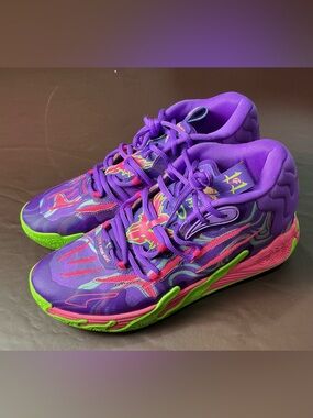 Puma Purple Running Shoes with Neon Green and Hot Pink Accents
